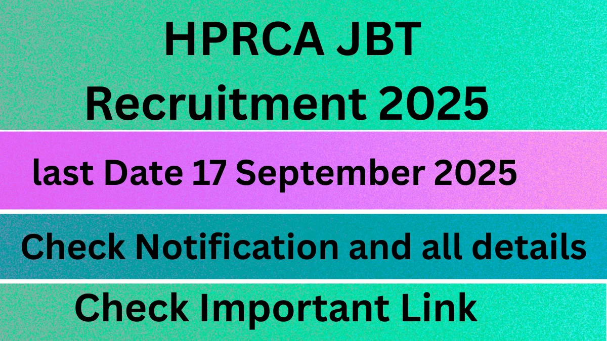 HPRCA JBT Recruitment Notification 2025